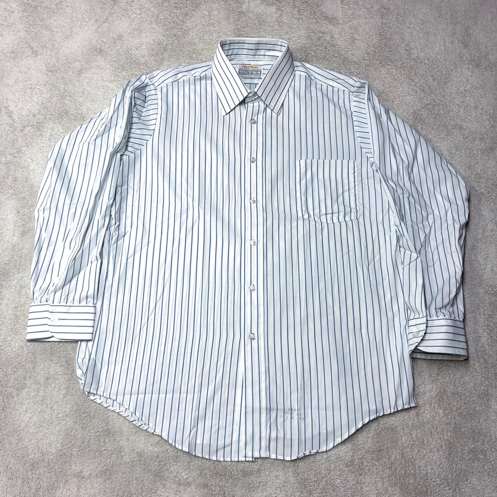 True Vintage 70s Sears Premiere Dress Shirt Blue Striped Canada Mens 16.5 33